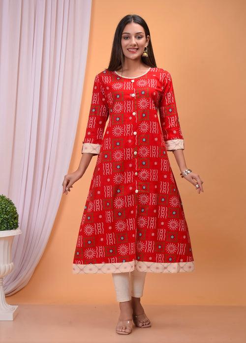 Designer Bandhej A line Kurti