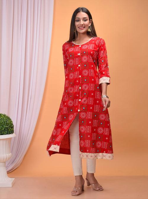 Designer Bandhej A line Kurti