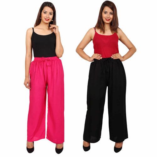 Plus size Rayon Palazzos combo (pink and black)