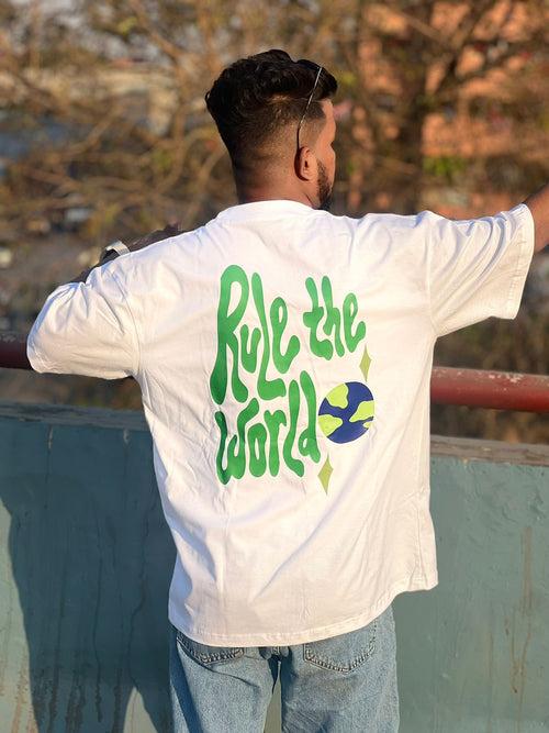 Rule The World White Cotton Oversized T-shirt