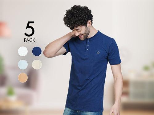 Easy 24X7 Cotton Half Sleeve Henley (Pack of 5)