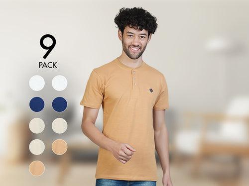 Easy 24X7 Cotton Half Sleeve Henley (Pack of 9)