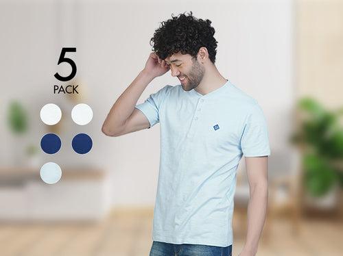 Easy 24X7 Cotton Half Sleeve Henley (Pack of 5)