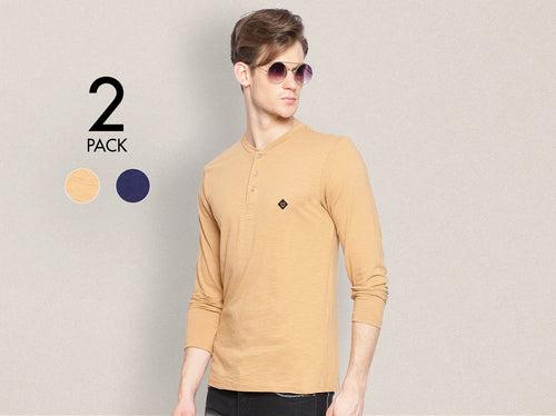 Easy 24X7 Cotton Slub Henley (Pack of 2)