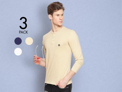 Easy 24X7 Cotton Slub Henley (Pack of 3)