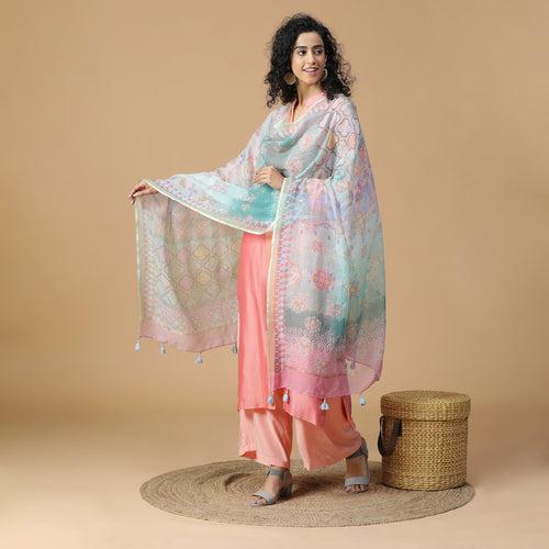 Navrang: Ink Cascade Mix Printed Cotton Silk Dupatta