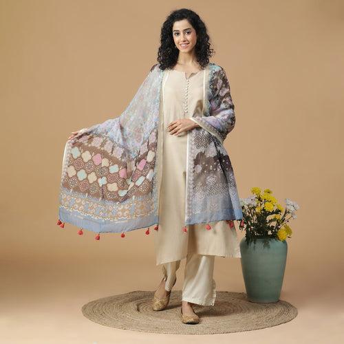 Navrang: Ink Cascade Mix Printed Cotton Silk Dupatta