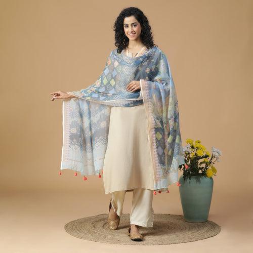 Navrang: Ink Cascade Mix Printed Cotton Silk Dupatta