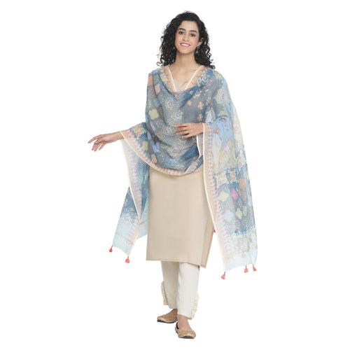 Navrang: Ink Cascade Mix Printed Cotton Silk Dupatta