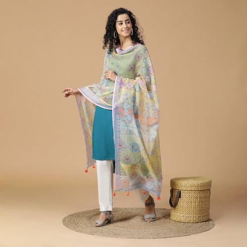 Navrang: Ink Cascade Mix Printed Cotton Silk Dupatta