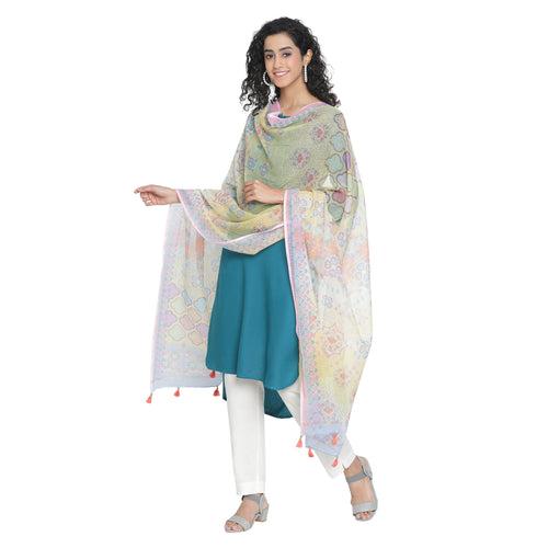 Navrang: Ink Cascade Mix Printed Cotton Silk Dupatta