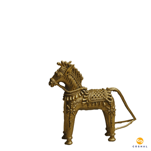 Handmade Golden Brass Standing Horse Statue | Bell Metal art statue | Room Decor | Coshal | CD70