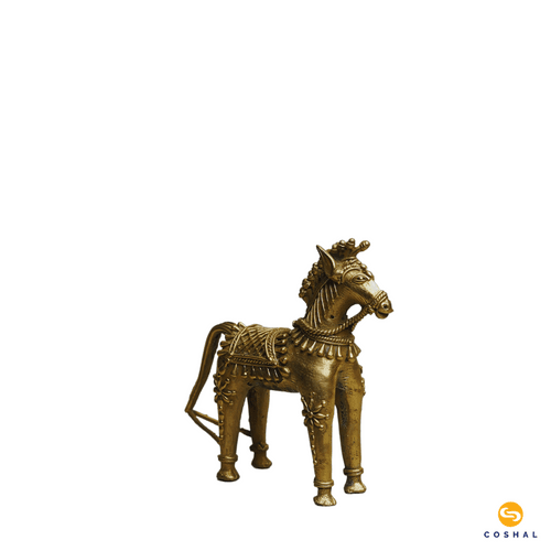Handmade Golden Brass Standing Horse Statue | Bell Metal art statue | Room Decor | Coshal | CD70