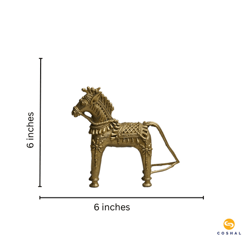 Handmade Golden Brass Standing Horse Statue | Bell Metal art statue | Room Decor | Coshal | CD70