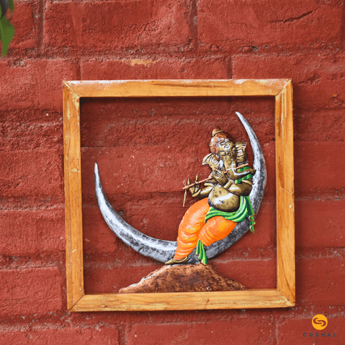 Lord Ganesha On Moon Wall Frame | Wrought Iron Decor | Lord Ganesha Wall Frame | WD04