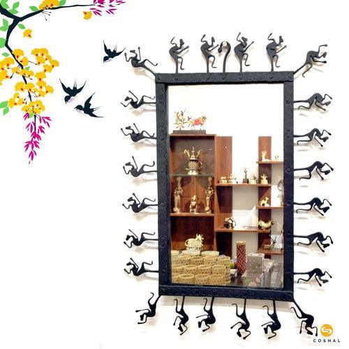 Wrought Iron Rectangle Tribal Mirror Frame | Mat Finish Wall Decor | Coshal | CI41