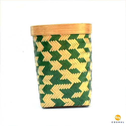 Coshal Art | Bamboo Natural Hand Made | Four Edge Box Set Art | Beige and Green | Pack of 3 Boxes | C02HD04003