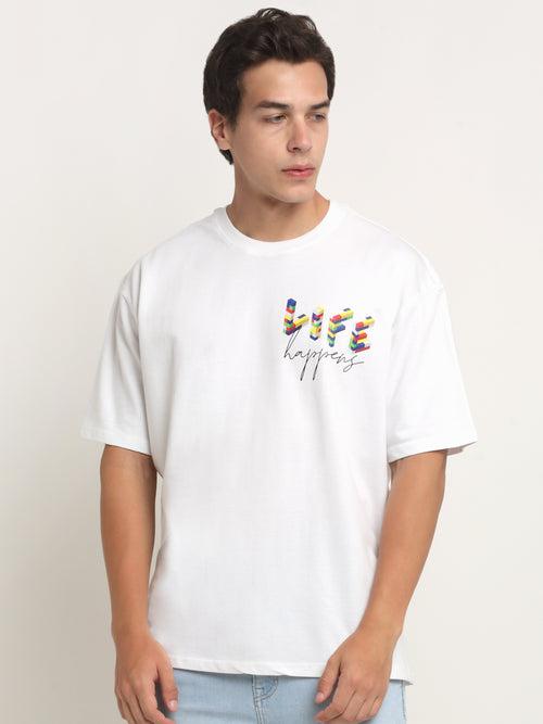 Life Happens - White Oversized T-Shirt