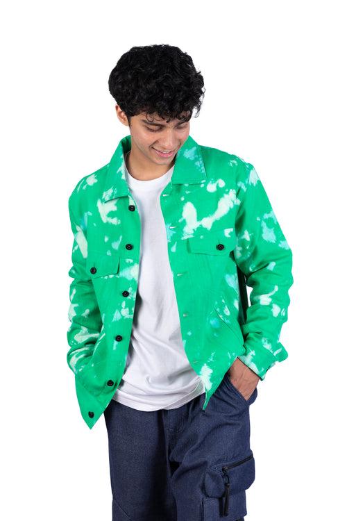 Green Tie Dye Denim Jacket