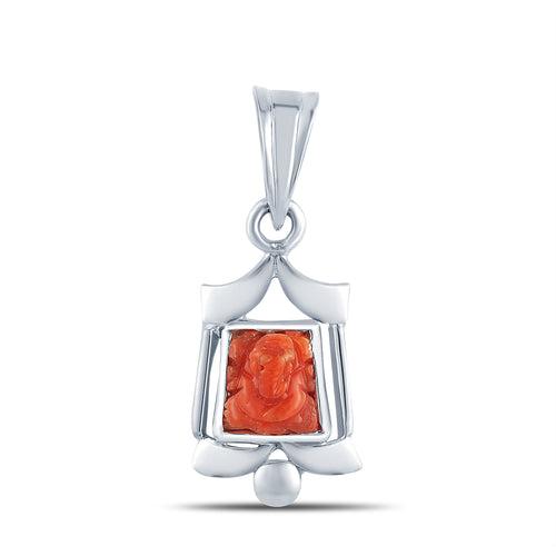 Ganesha Coral (Moonga) silver pendant