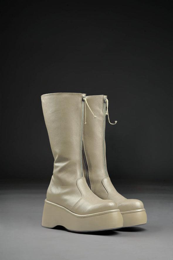 Pluto Low Platform Boots in Ecru