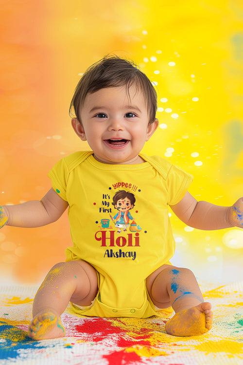 Yippee It's My First Holi Baby Romper | Onesies w/ Custom Name