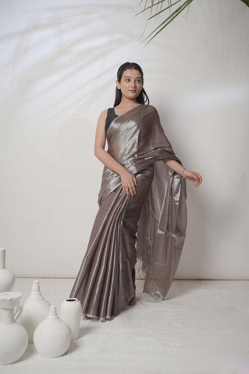 Bhavya | Pastel Coffee Handloom Tissue saree