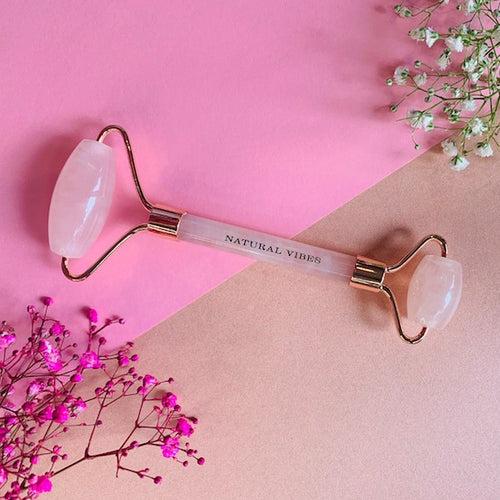 Rose Quartz Face Yoga Massage Roller with FREE Gold Beauty Elixir Oil 3ml