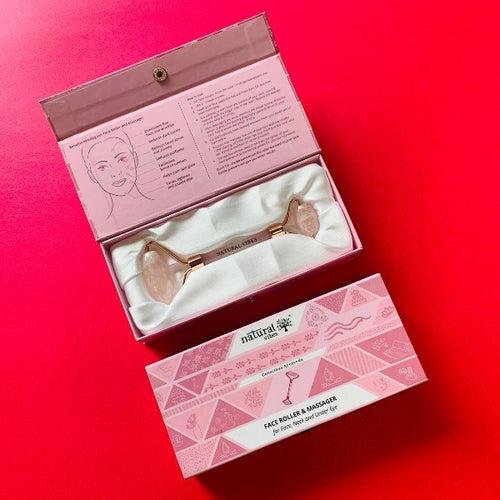 Rose Quartz Face Yoga Massage Roller with FREE Gold Beauty Elixir Oil 3ml