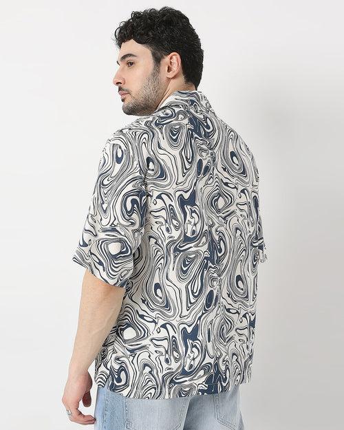 Multicolored Abstract Printed Drop-shoulder Half Sleeve Rayon Shirt