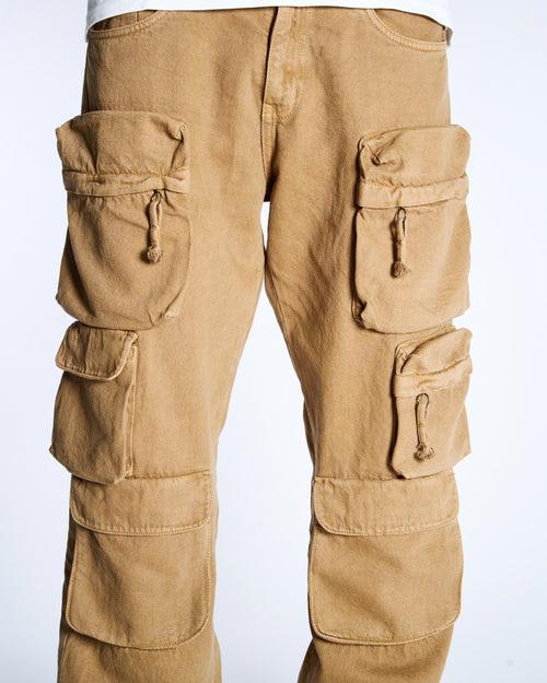 Khaki Utility Jeans With Pockets
