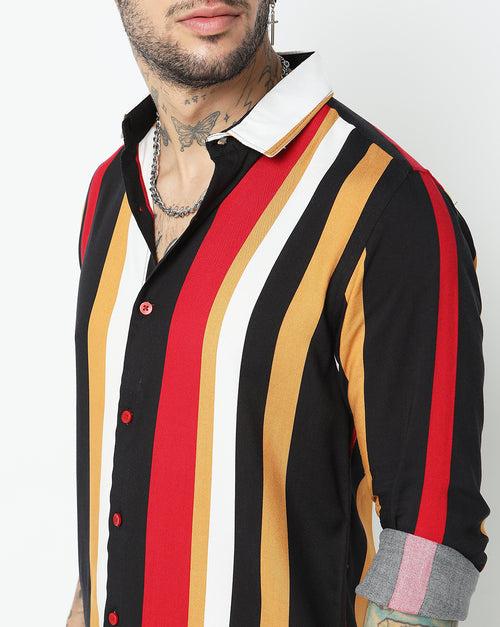 Multicolored Striped Rayon Full Sleeve Shirt