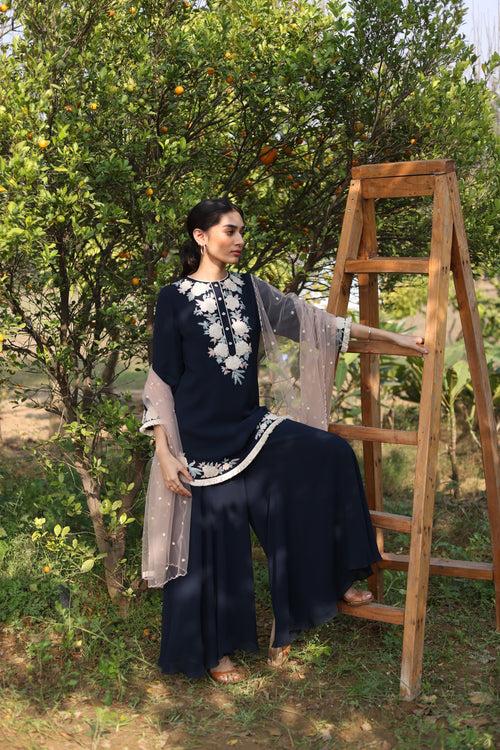 Navy Harvest Sharara Set