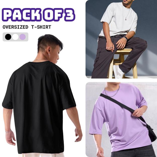 Pack of 3 Oversized T-shirt in Black, White, Lavender