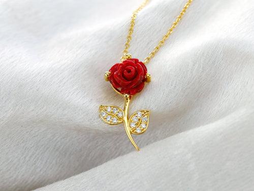 Unique Gift For Niece - Pure Silver Red Rose Necklace Gift Set