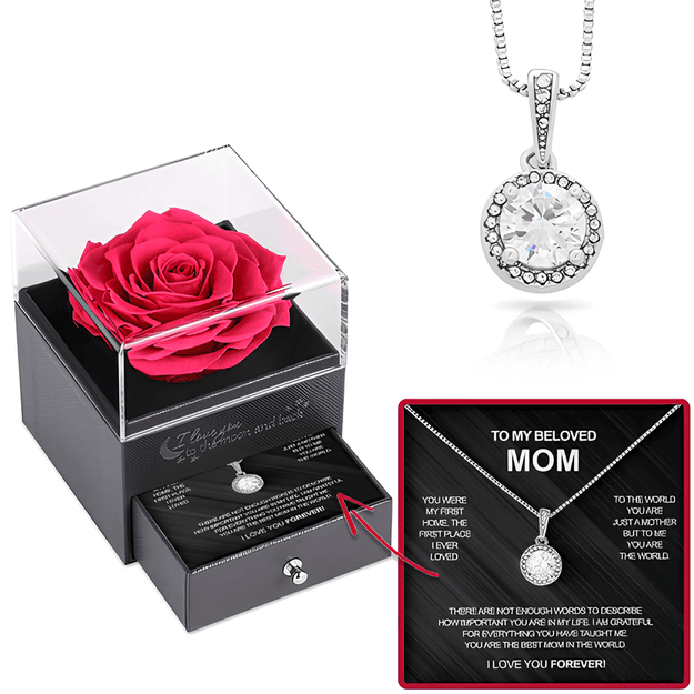 Lovely Gift For Mom 2024 - Pure Silver Necklace In Rose Drawer Box Gift Set