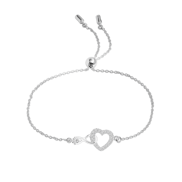 925 Sterling Silver Infinity Crystal Heart Bolo Bracelet for Women Teen | FABUNORA