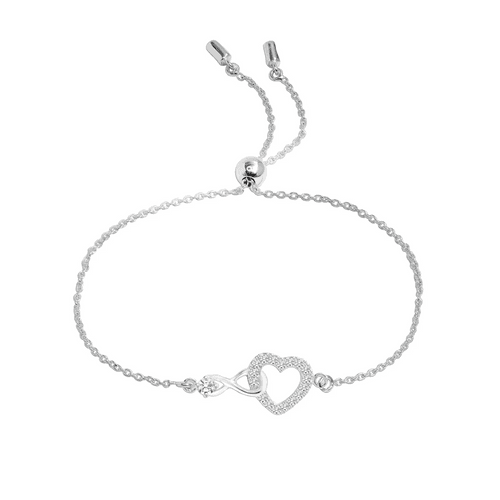 925 Sterling Silver Infinity Crystal Heart Bolo Bracelet for Women Teen | FABUNORA