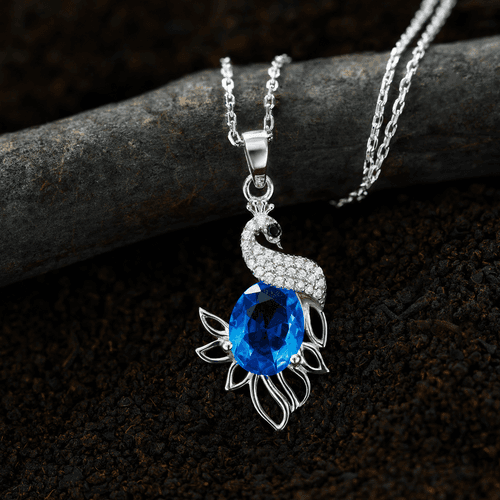 Swarovski Crystal Peacock Necklace - Pure Silver Pendant Set | FABUNORA