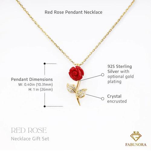 Meaningful Gift For Sister - Pure Silver Red Rose Necklace Gift Set