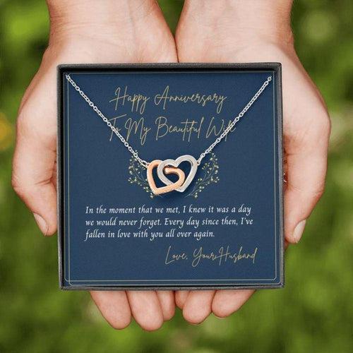 Special Anniversary Gift For Wife - Pure Silver Interlocking Hearts Necklace Gift Set