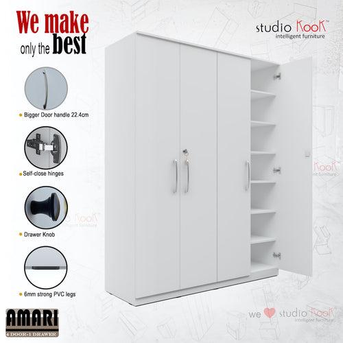 Amari 4 Door Wardrobe (Moonshine White Finish)