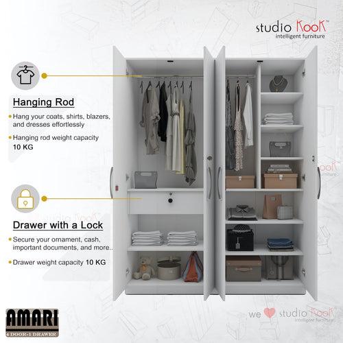 Amari 4 Door Wardrobe (Moonshine White Finish)