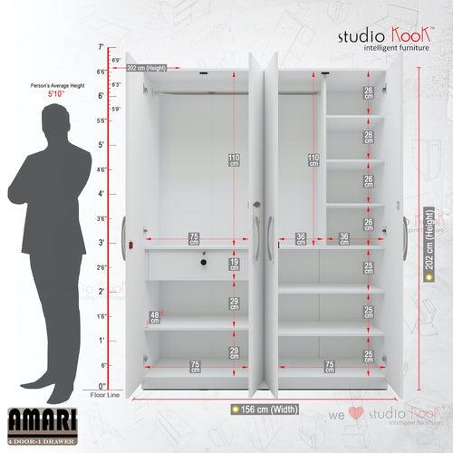 Amari 4 Door Wardrobe (Moonshine White Finish)
