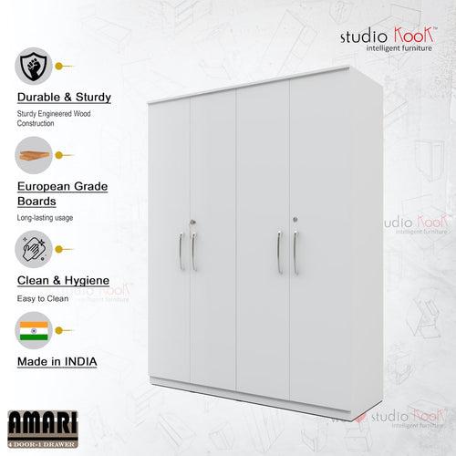 Amari 4 Door Wardrobe (Moonshine White Finish)