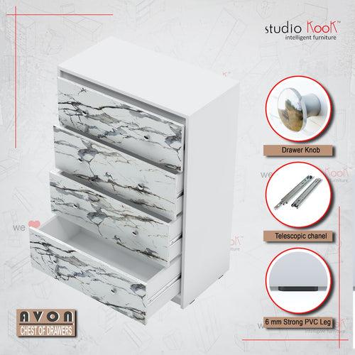 Avon Chest of Drawers (Marble finish Laminate & Moonshine White)