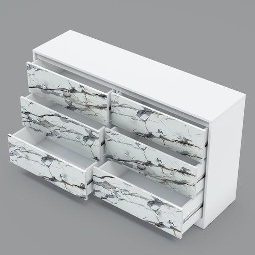 Liva Chest of Drawers (Marble finish Laminate & Moonshine White)