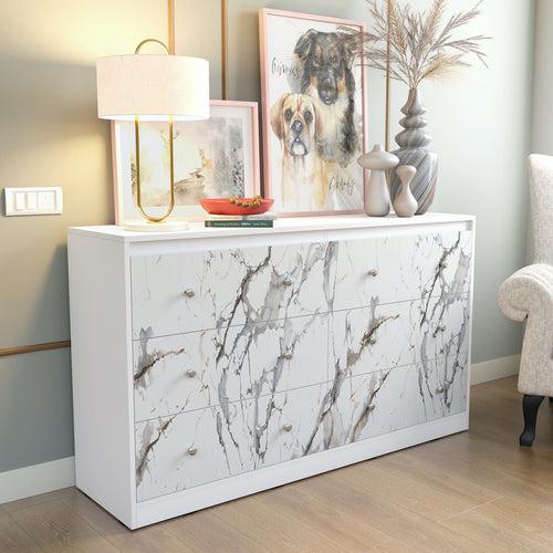 Liva Chest of Drawers (Marble finish Laminate & Moonshine White)