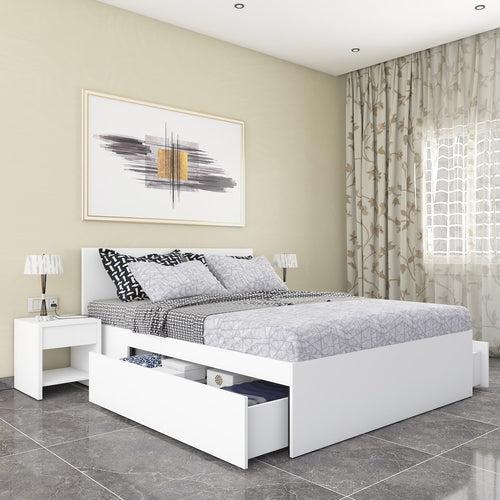 Aztec Queen Bed with 2 Drawers (Moonshine White Finish)