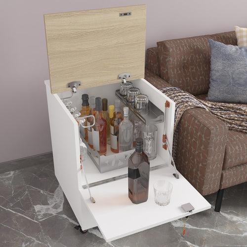 Curio Mini Bar Cabinet on Wheels (Moonshine White, Matte Finish)